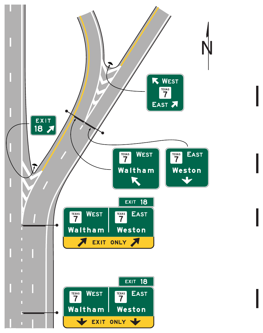 Figure 2E-25. Examples of Signing for an Interchange Exit Ramp with a Downstream Split (Sheet 2 of 2)