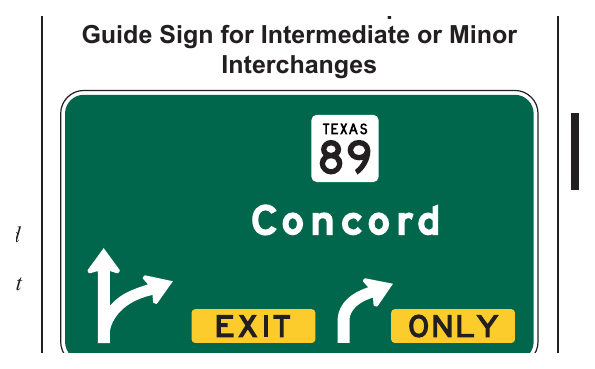 Figure 2E-43. Example of a Partial-Width Overhead Arrow-per-Lane Guide Sign for Intermediate or Minor Interchanges