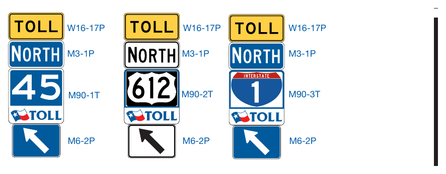 Figure 2F-4A. (TX) Examples of TOLL Route Small Sign Assemblies