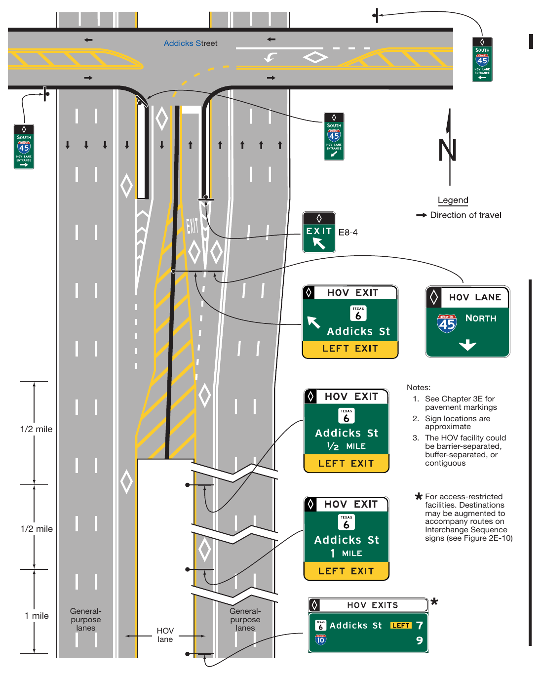 Figure 2G-16. Examples of Guide Signs for Direct HOV Lane Entrance and Exit Ramps