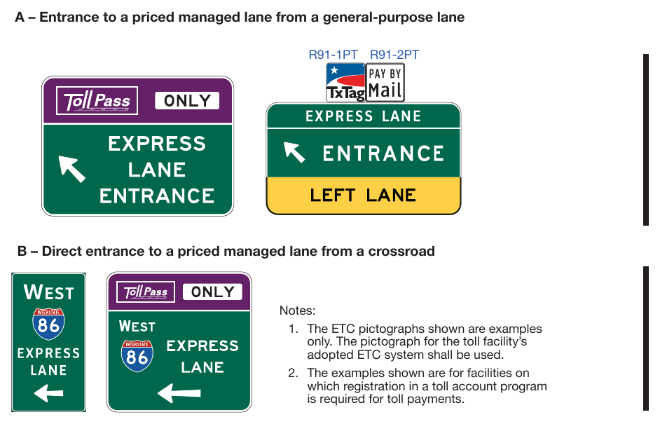Figure 2G-19. Examples of Guide Signs for Entrances to Priced Managed Lanes