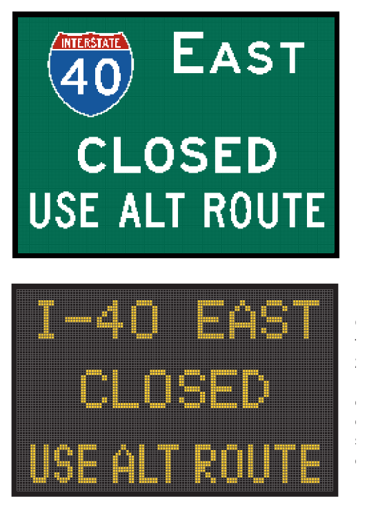 Figure 2L-1. Example of CMS Capability to Display Sign Legends Based on Pixel Pitch