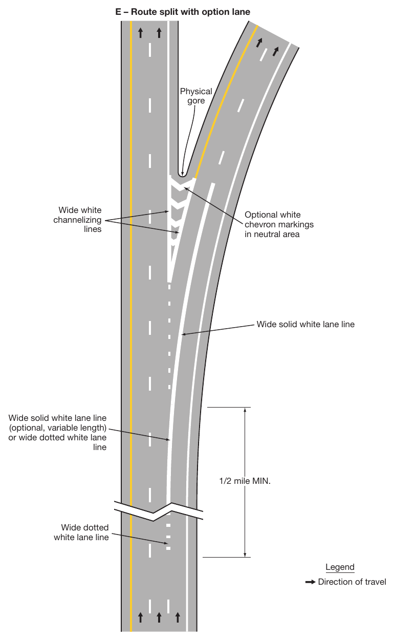 Figure 3B-11. Examples of Applications of Freeway and Expressway Lane-Drop Markings (Sheet 5)