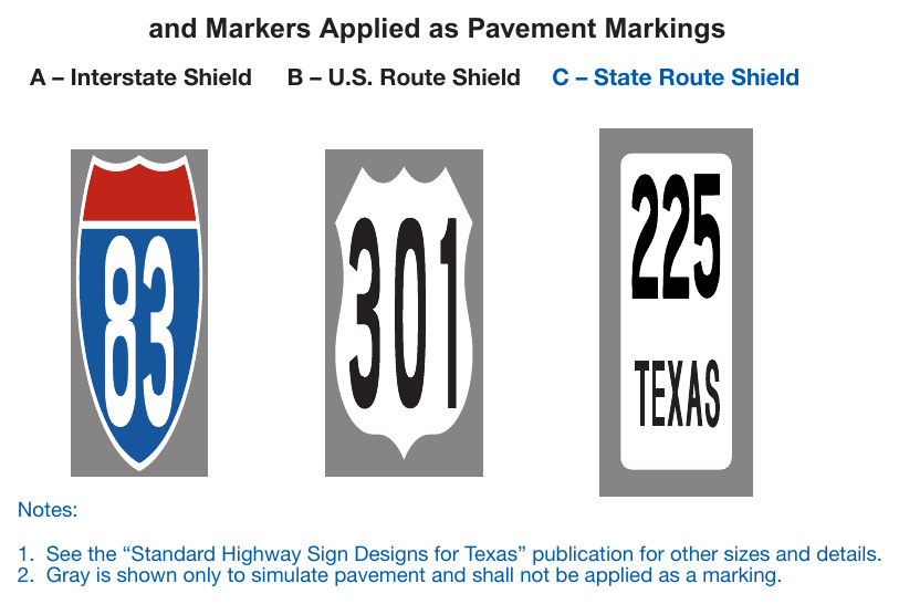 Figure 3B-18. Examples of Elongated Route Shields and Markers Applied as Pavement Markings