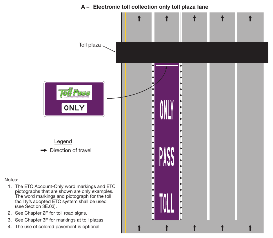 Figure 3H-6. Examples of Purple-Colored Pavement Applications (Sheet 1 of 2)