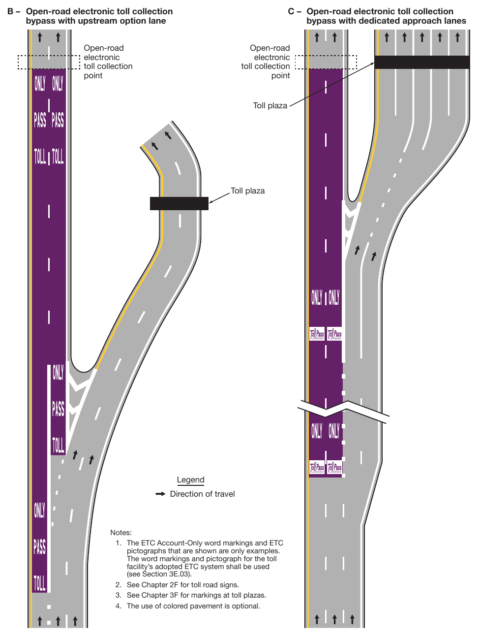 Figure 3H-6. Examples of Purple-Colored Pavement Applications (Sheet 2 of 2)