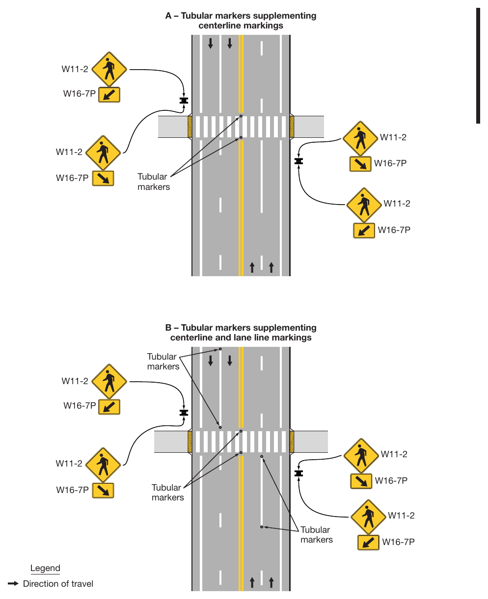 Figure 3I-1. Examples of Tubular Markers Supplementing Pavement Markings (Sheet 1)