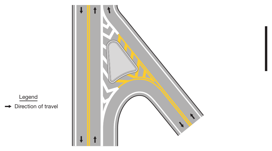 Figure 3J-5. Example of Optional Chevron and Diagonal Pavement Markings at a Raised Island