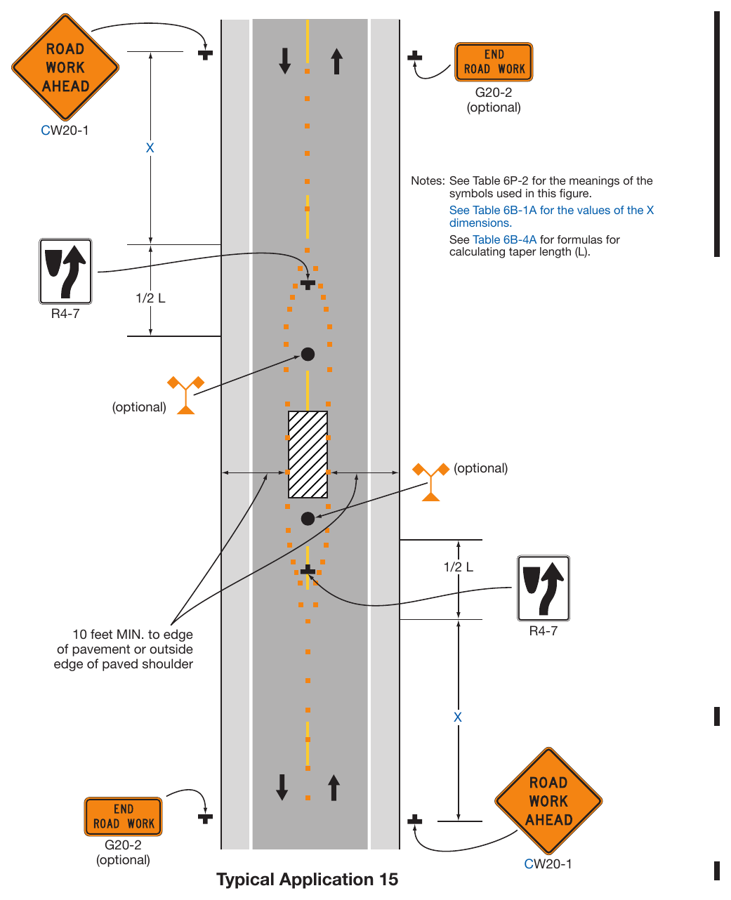 Figure 6P-15. Work in the Center of a Road with Low Traffic Volumes (TA-15)