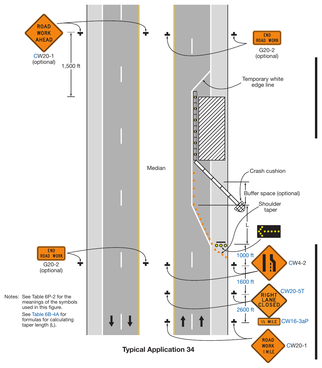 Figure 6P-34. Lane Closure with a Temporary Traffic Barrier (TA-34)