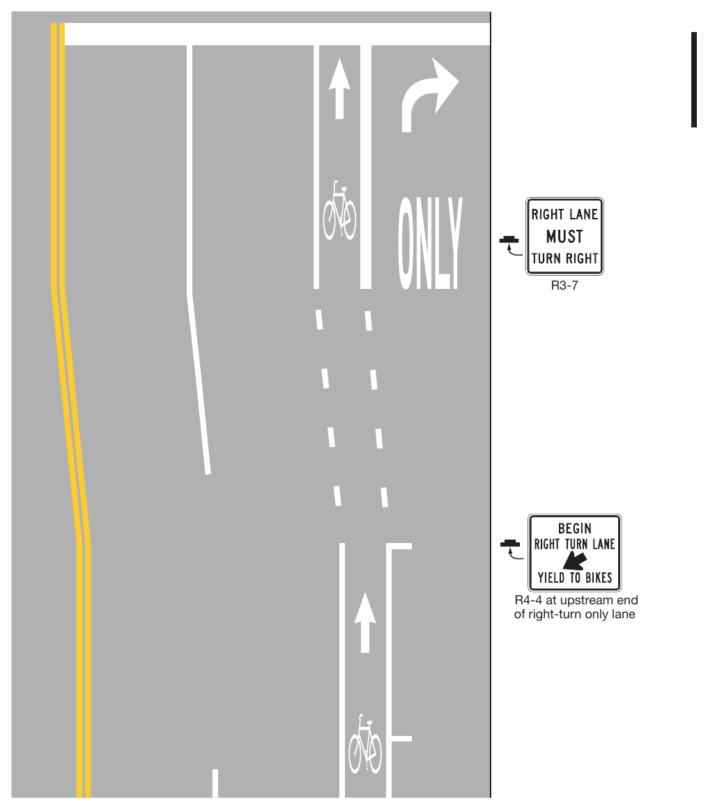 Figure 9E-3. Examples of Bicycle Lane Markings on an Approach to an Intersection (Sheet 2 of 3)