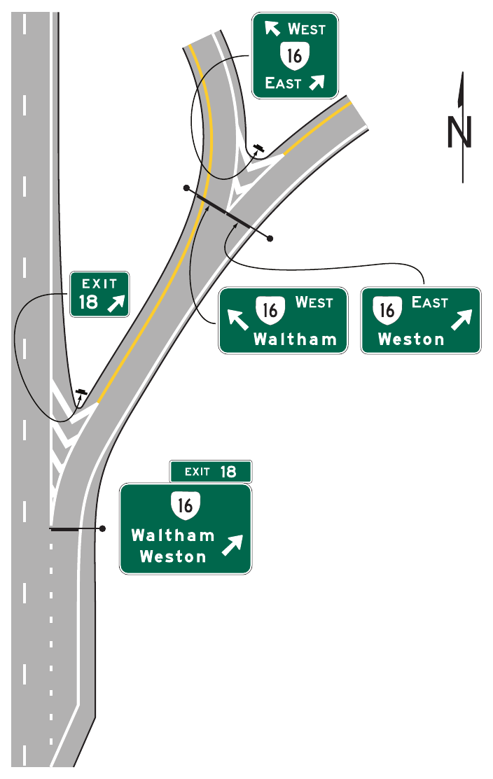Figure 2E-25(VA). Examples of Signing for an Interchange Exit Ramp with a Downstream Split (Sheet 1 of 2)