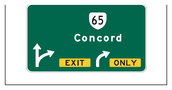 Figure 2E-43(VA). Example of a Partial-Width Overhead Arrow-per-Lane Guide Sign for Intermediate or Minor Interchanges