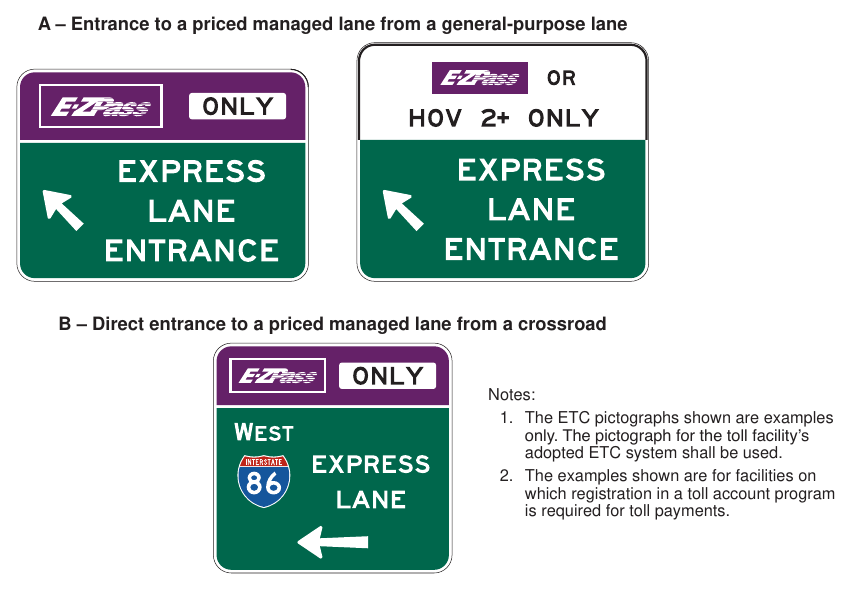 Figure 2G-19(VA). Examples of Guide Signs for Entrances to Priced Managed Lanes