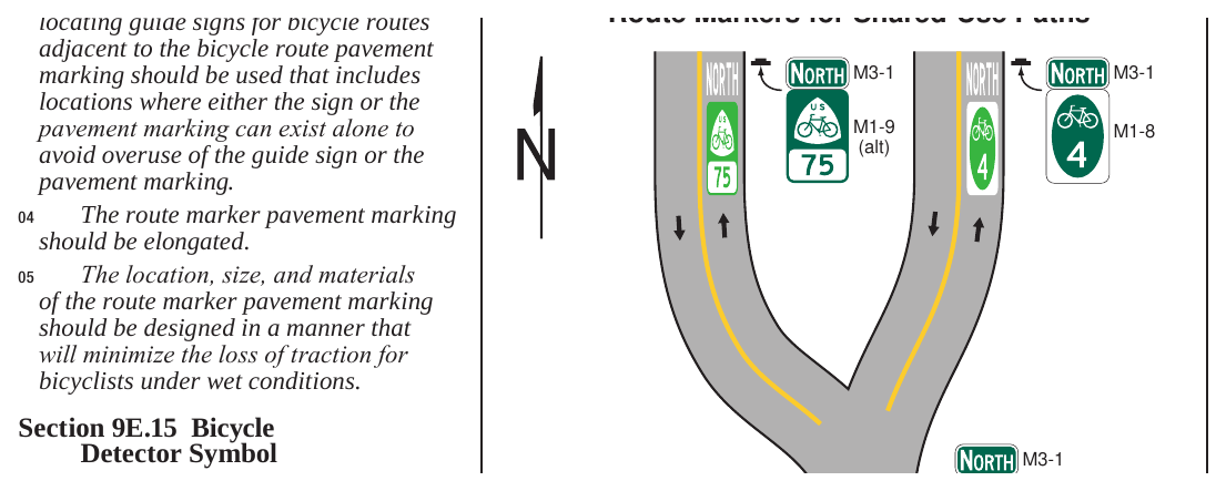 Figure 9E-15. Example of Placement of Route Markers for Shared-Use Paths