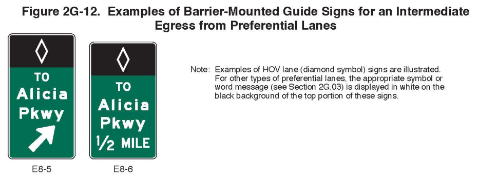 Figure 2G-12. Examples of Barrier-Mounted Guide Signs for an Intermediate
