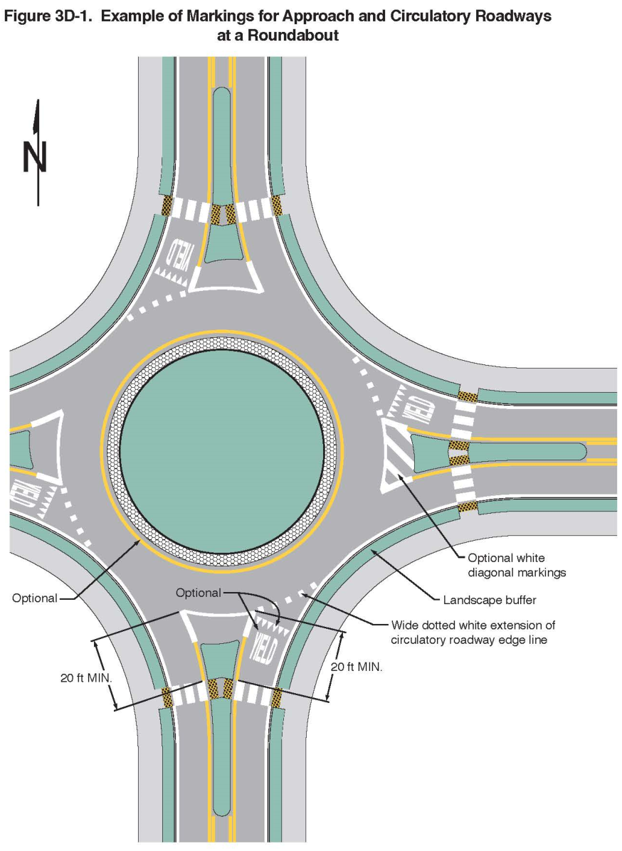 Figure 3D-1. Example of Markings for Approach and Circulatory Roadways
