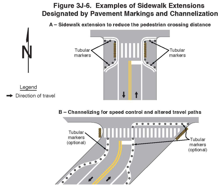 Figure 3J-6. Examples of Sidewalk Extensions