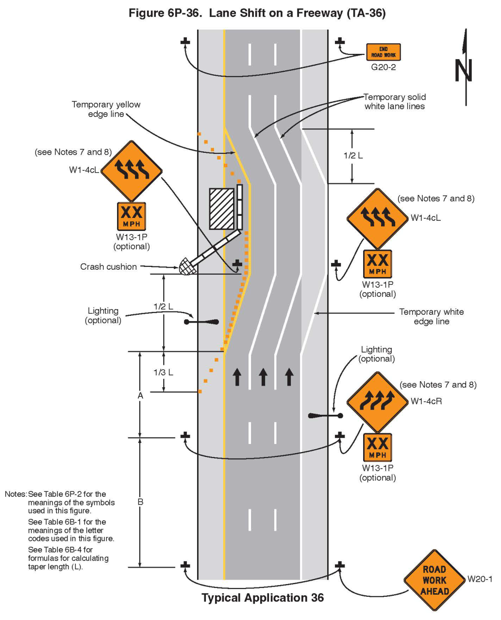 Figure 6P-36. TTC for multiple and interior lane closures on a freeway is shown in Figures 6P-37 and 6P-38.